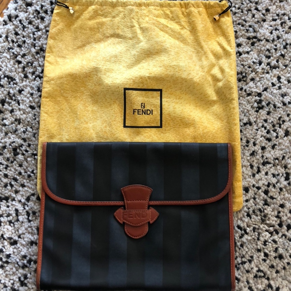 Fendi Black and Tan Clutch with Leather Trim